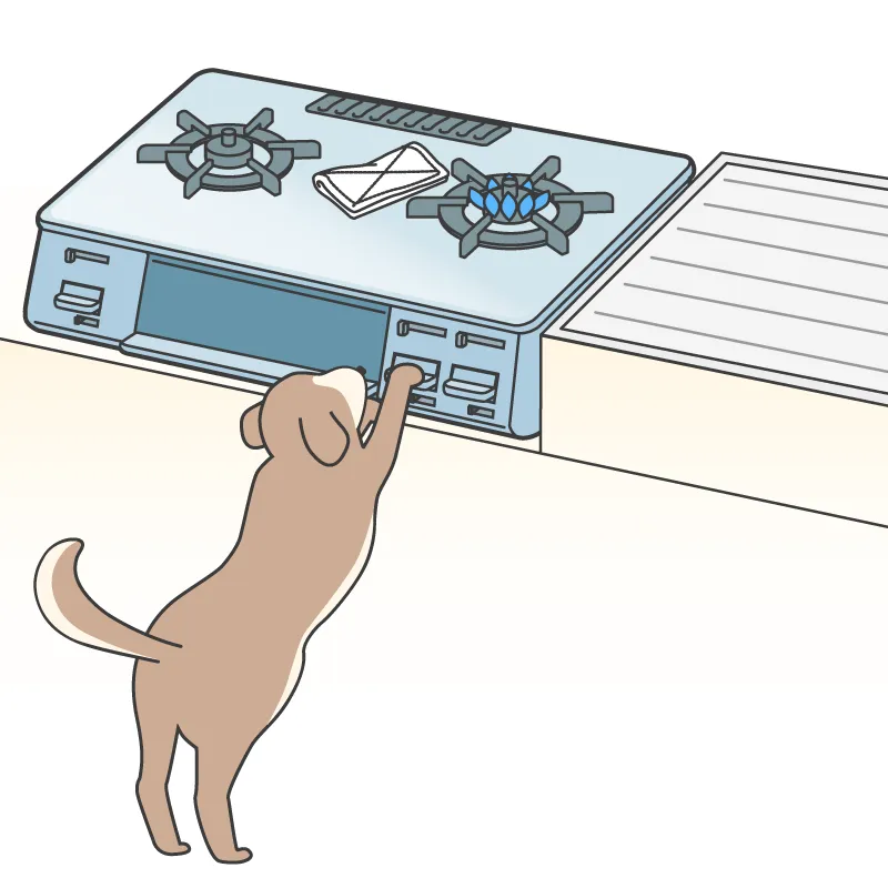 ペット（犬、猫等）が操作ボタンを押しているイラスト