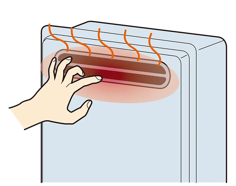 手で湯温を確認する（高温のお湯によるやけどに注意）のイラスト