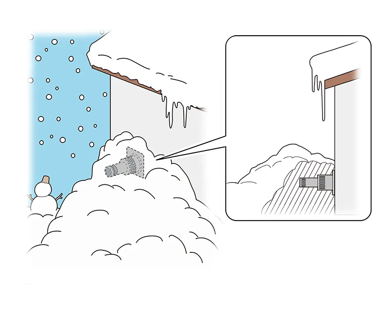 積雪時にガス機器の排気トップがふさがれないように注意のイラスト