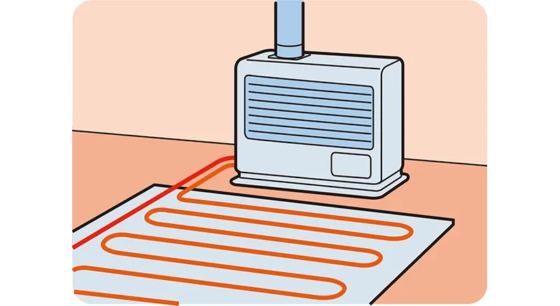 床暖房内蔵半密閉式石油暖房機のイラスト